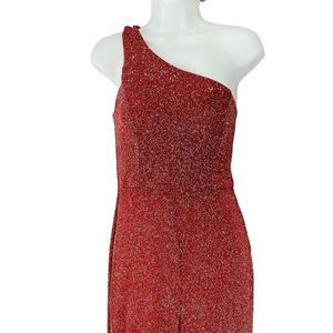 Crystal Doll Red Metallic One Shoulder Party Built-In Bra Jumpsuit Size 5